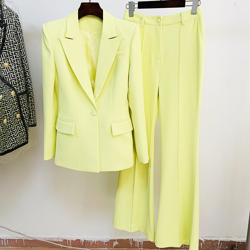 Business Wear One Button Cloth Cover Mid Length Bell Bottom Pants Two Piece Set - Image 2