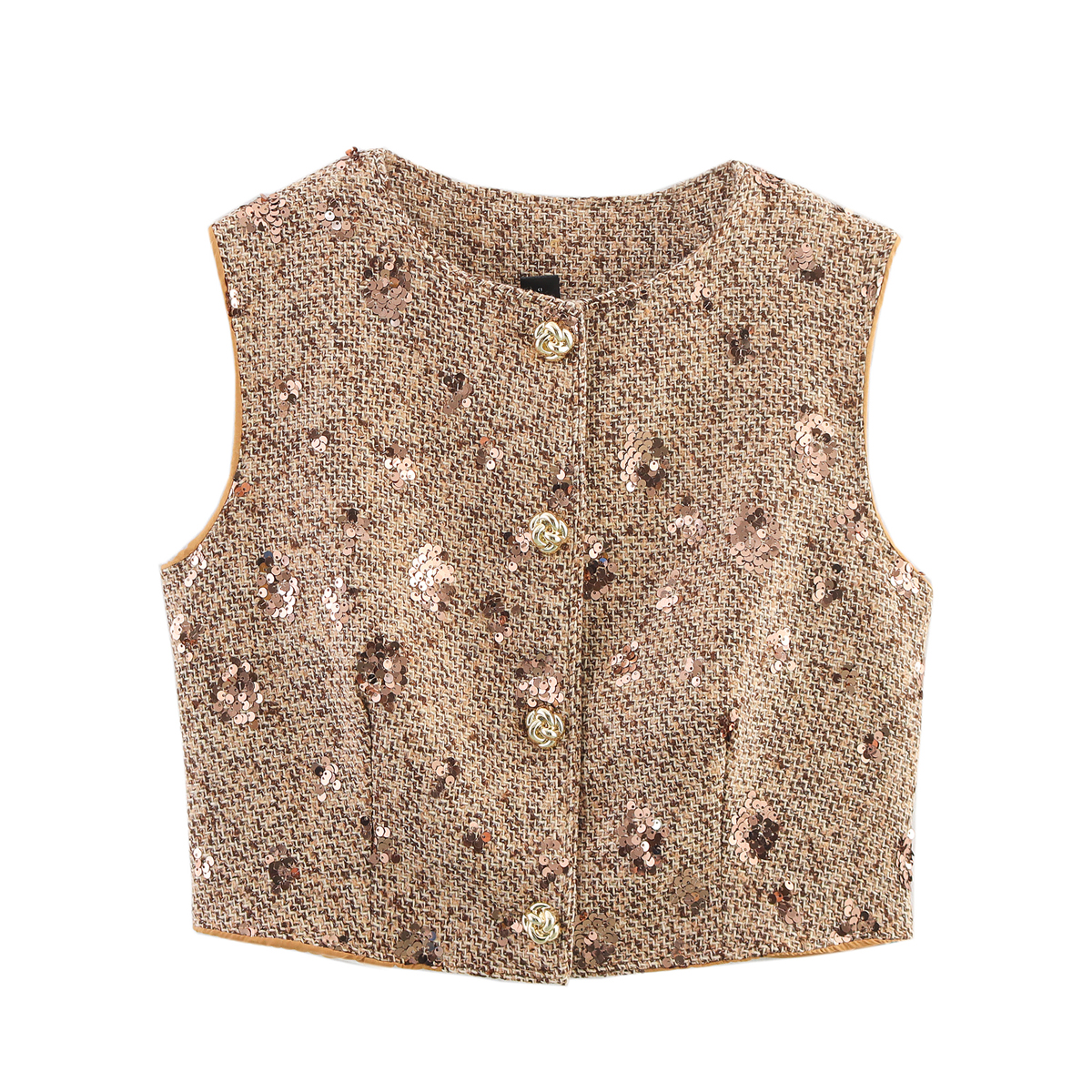 Sequin Embroidery Tweed Classic Vest Mid Length Skirt Two Piece Sets - Image 2