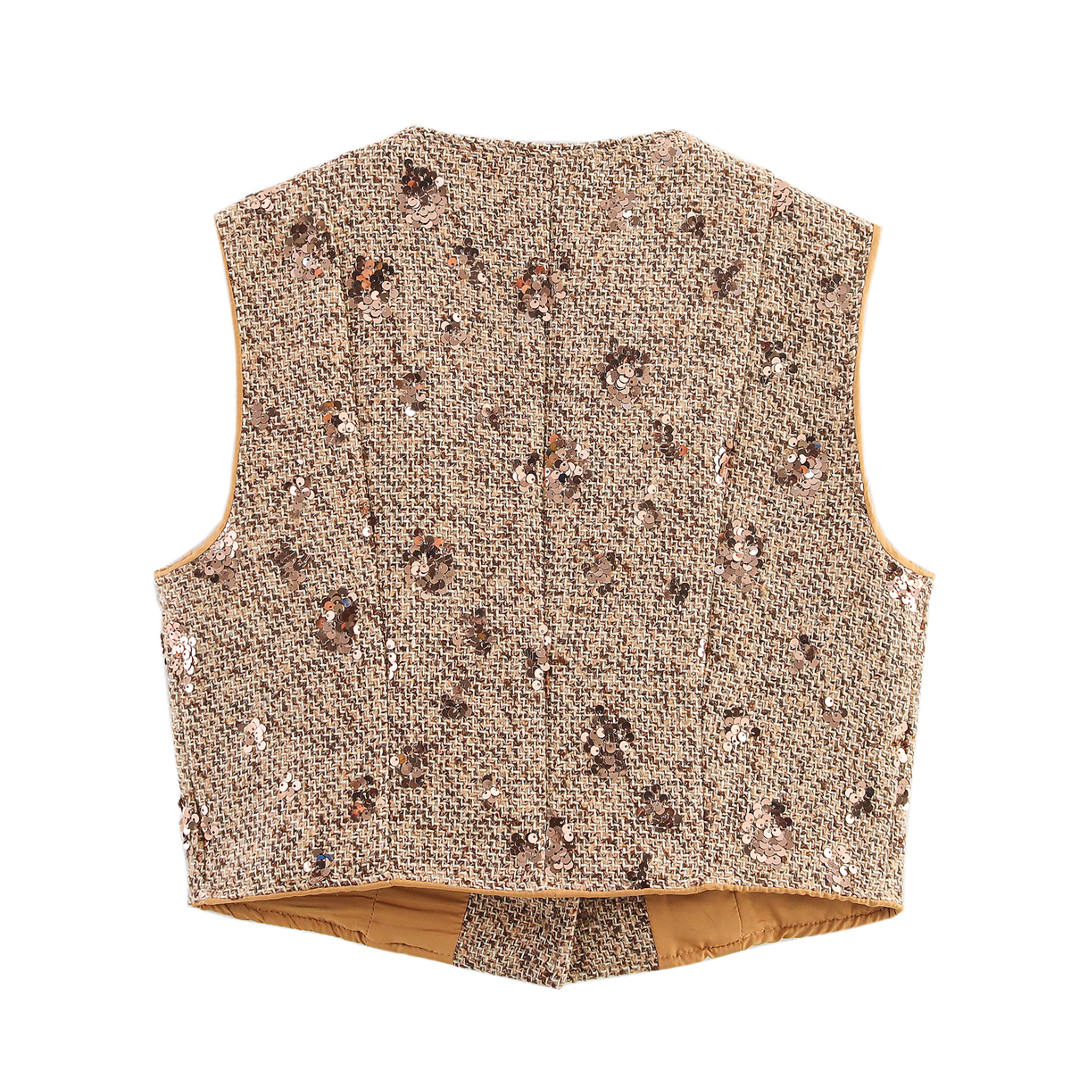 Sequin Embroidery Tweed Classic Vest Mid Length Skirt Two Piece Sets - Image 3
