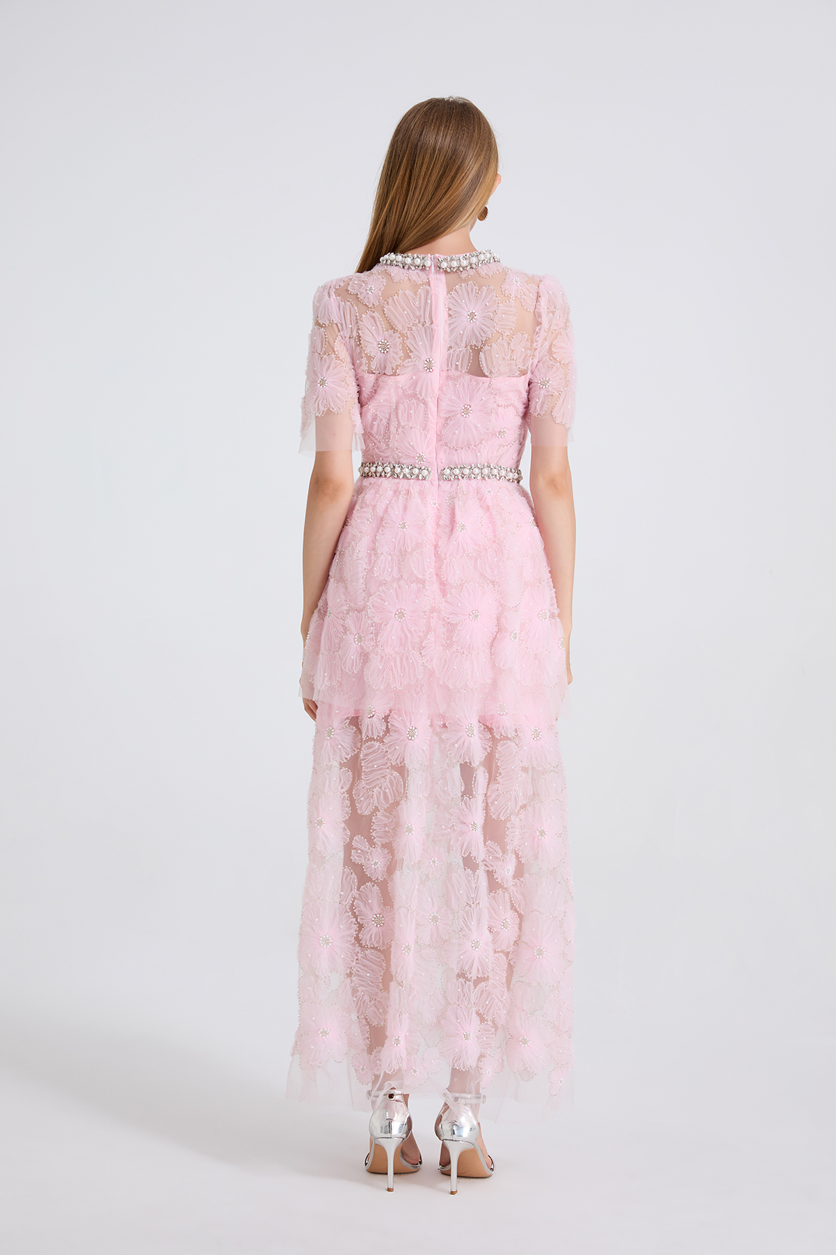 Pearl Stitched Evening Dress With High Waist And Long Silhouette - Image 2