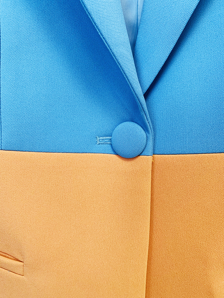 One Button Color Blocking Bell Bottom Pants Two Piece Set - Image 4