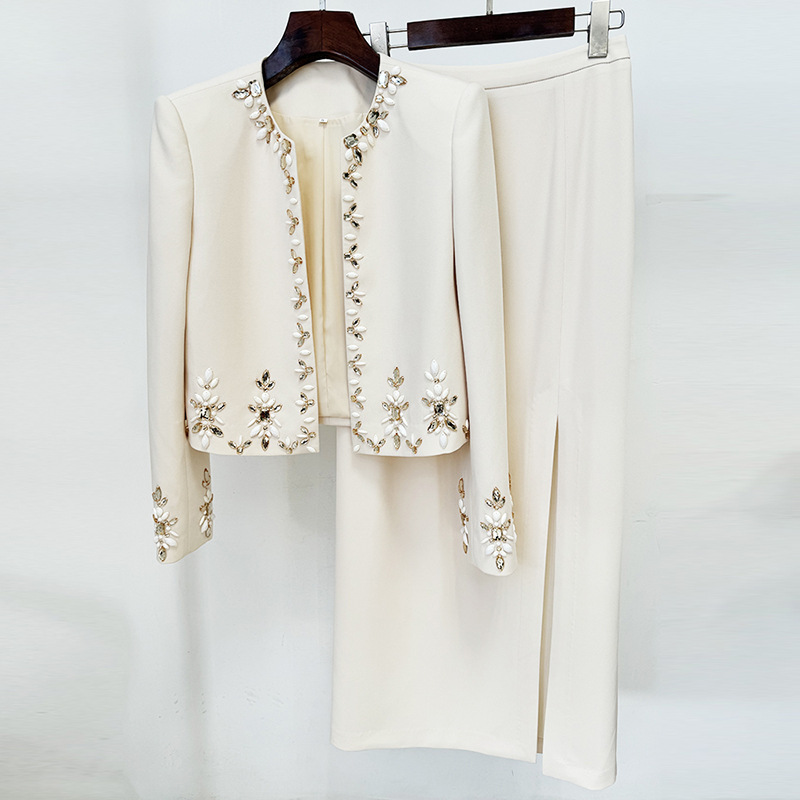 Star Heavy Industry Beads Cardigan Coat Split Skirt Set Two Piece Set - Image 2