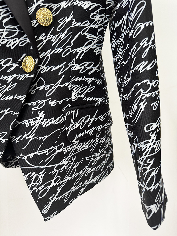 Early Spring Series Star English Letter Graphic Printing Double Breasted Slim Fit Blazer Jacket - Image 5