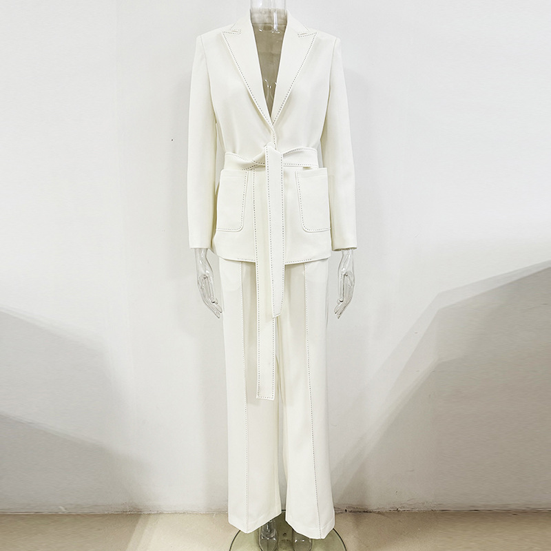 Star Beading Decorative Series Belt Work Pant Suit Two Pieces Set - Image 3