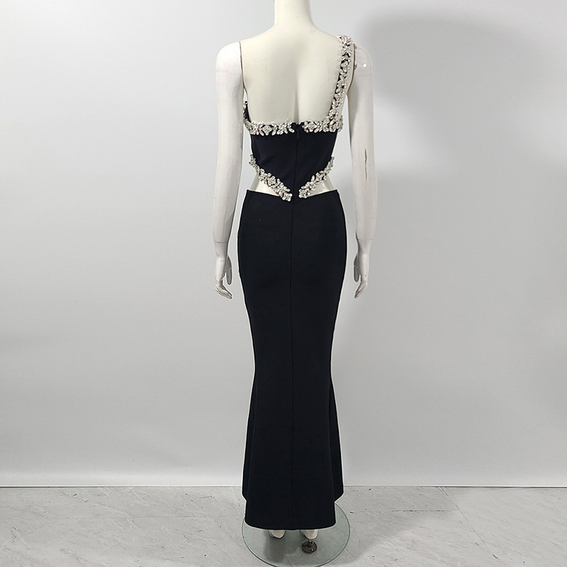 Socialite Light Luxury Beads Rhinestones Sling Slim Sheath Dress - Image 5