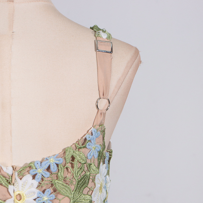Suspender Spring Water Soluble Floral Hollow Out Cutout out Stitching High Sense Suspender Dress - Image 5