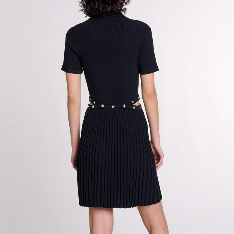Pleated Short Dress Elegant Polo Collar Short Waist Slimming Dress - Image 4