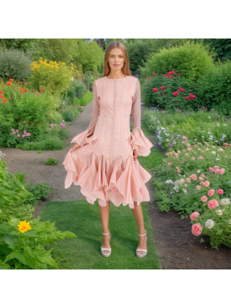 Spring Ruffles Design Waist Tight Slimming Flared Sleeves Dress