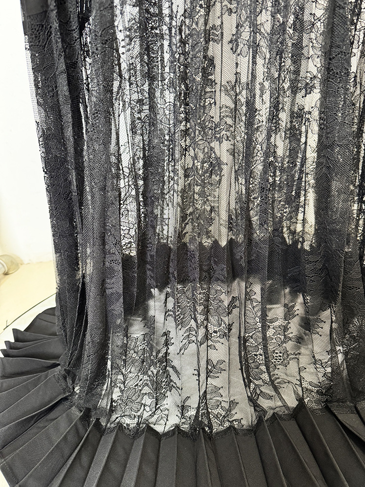 tar Lace Stitching Pleated Maxi Dress Floor Length Dress - Image 6