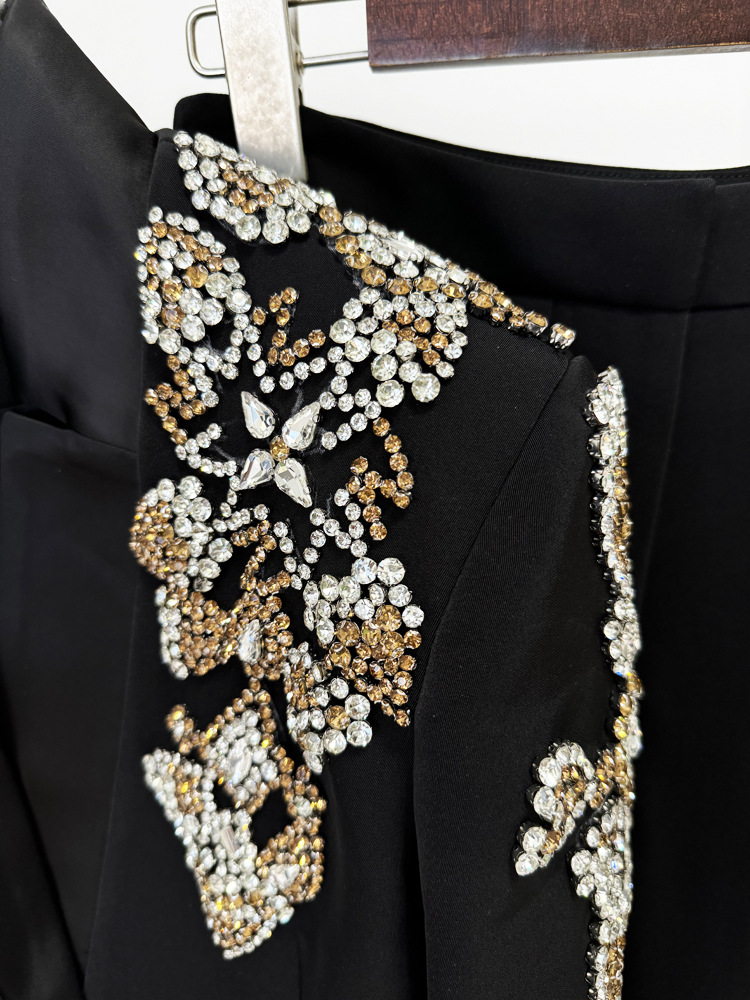Star Exquisite Rhinestone Beaded Stand Collar Blazer Split Trousers Suit - Image 6