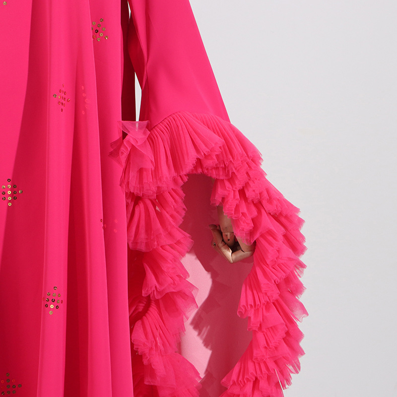 Socialite Light Luxury Mesh Ruffled Loose Big Hem Dress No Belt - Image 5