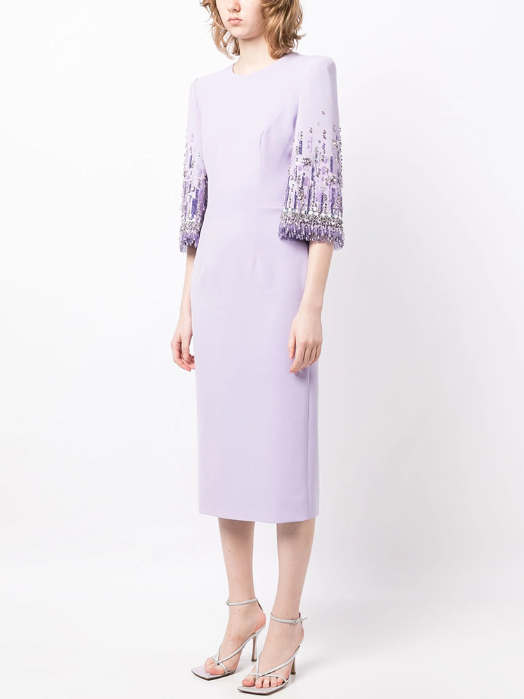 Star Heavy Industry Beads Diamond Embedded Mid Length Dress - Image 2