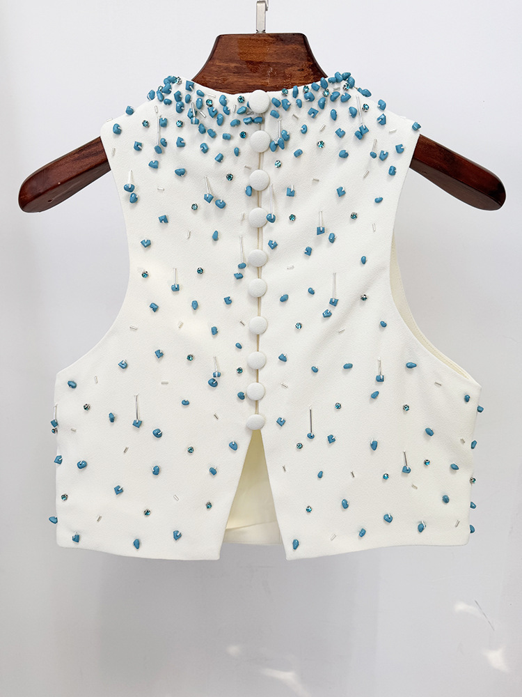 Heavy Industry Beads Vest Top Split Skirt Two Piece Sets - Image 5