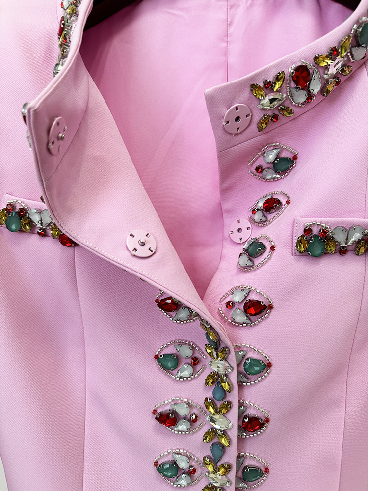 Early Spring Heavy Industry Beads Diamond Jacket Jacket Skinny Pants Two Piece Set - Image 7