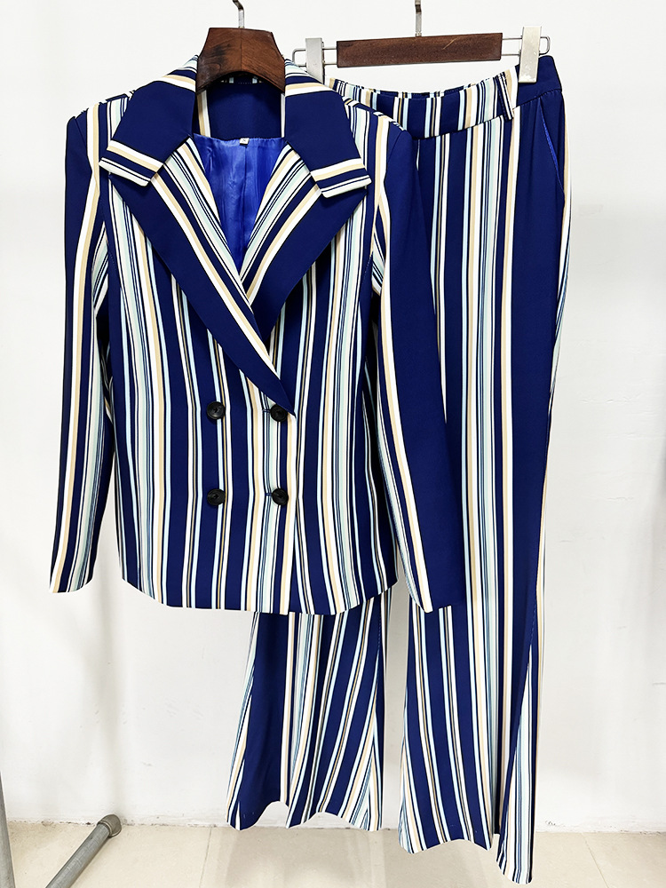 Women Striped Blazer Flared Pants Two Piece Sets - Image 4