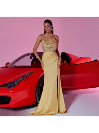Elegant Sequin Floral Stitching Formal Evening Dress