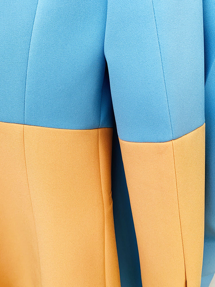 One Button Color Blocking Bell Bottom Pants Two Piece Set - Image 7