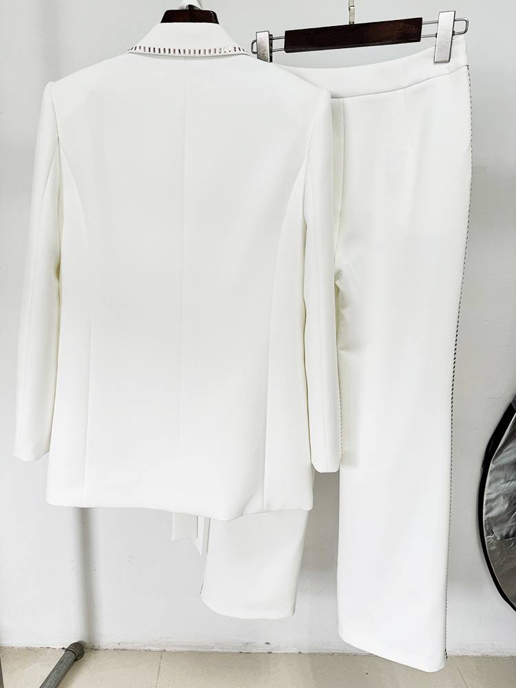 Scarf Drilling Loose Blazer Trousers Suit Two Pieces Set - Image 9