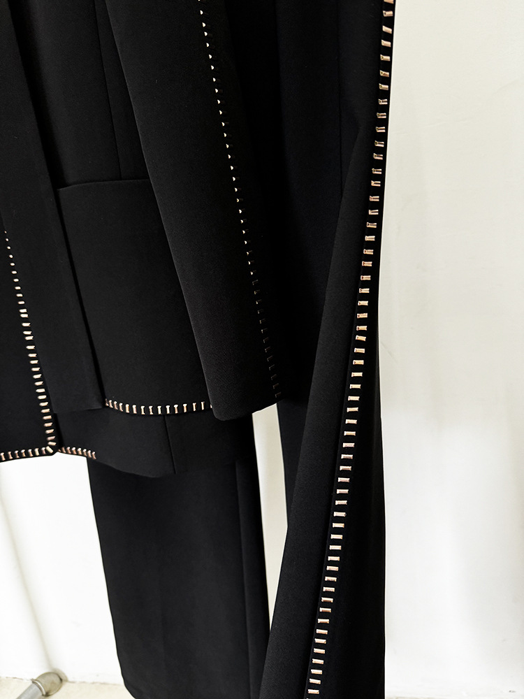 Scarf Drilling Loose Blazer Trousers Suit Two Pieces Set - Image 6