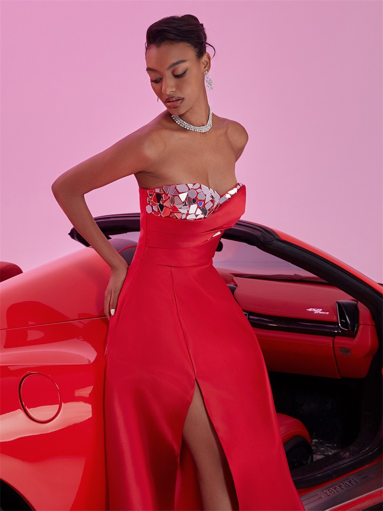 Tube Top Big a Swing Red Host Bridesmaid Backless Elegant Formal Evening Dress - Image 6