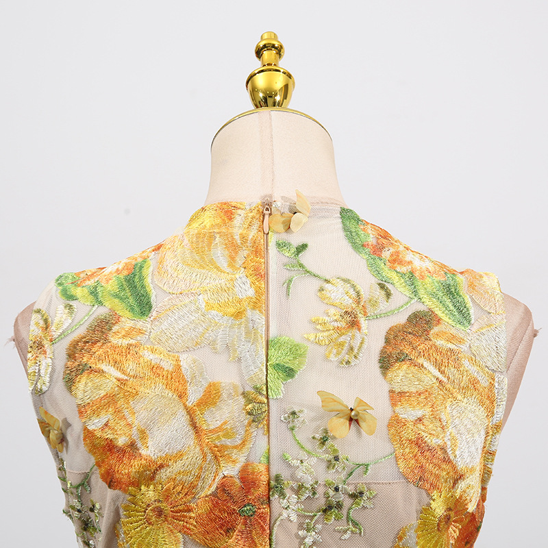 Embroidery Three Dimensional Floral Slim Fit Figure Flattering Maxi Dress - Image 6
