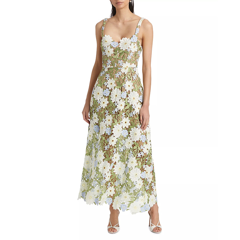 Suspender Spring Water Soluble Floral Hollow Out Cutout out Stitching High Sense Suspender Dress