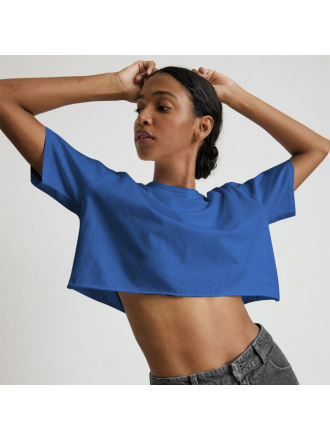 Short Sleeved T shirt Summer Pure Cotton Solid Color Cropped Round Neck Top