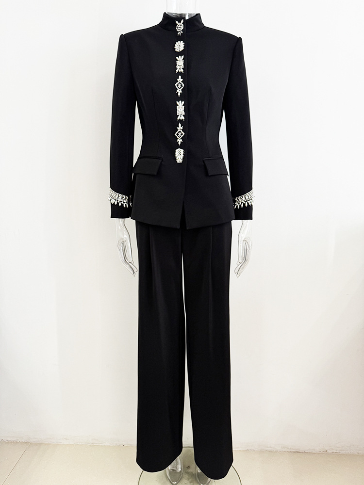 Early Autumn Star Bead Diamond Stand up Collar Jacket Trousers Two Piece Sets - Image 2
