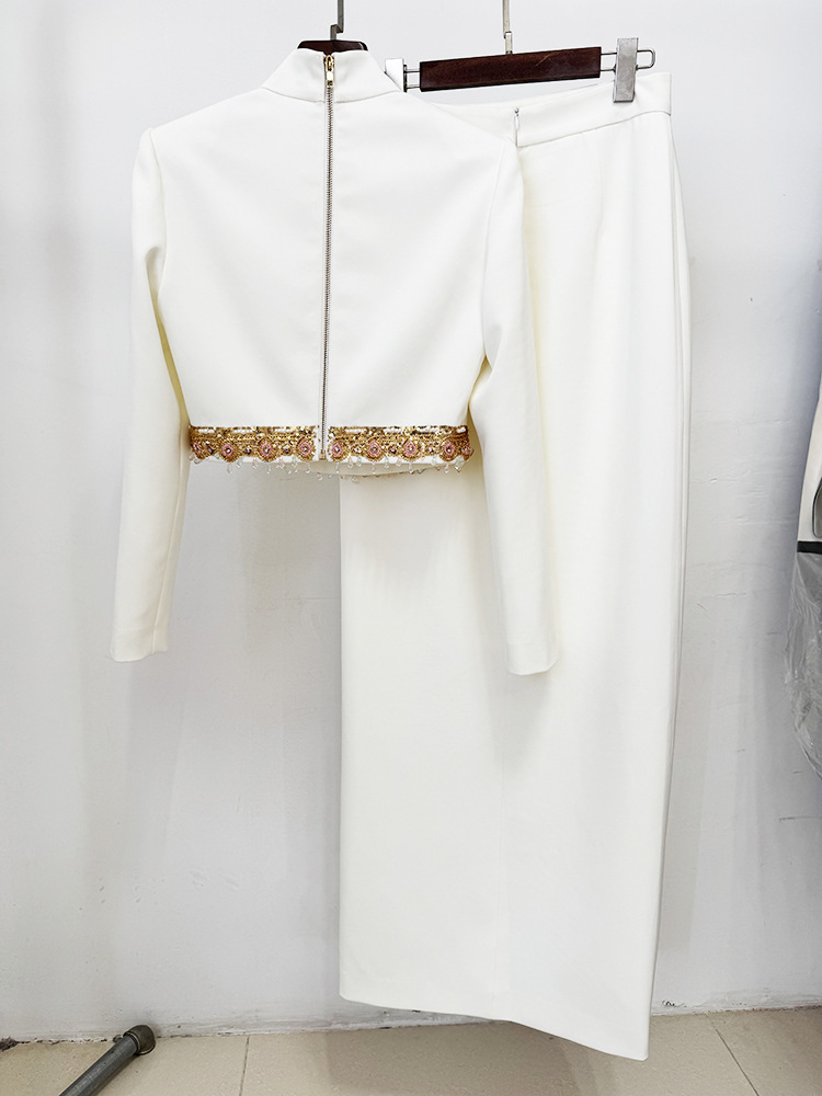 Heavy Embroidery Sequin Bead Short Top Skirt Set Two Piece Set - Image 3