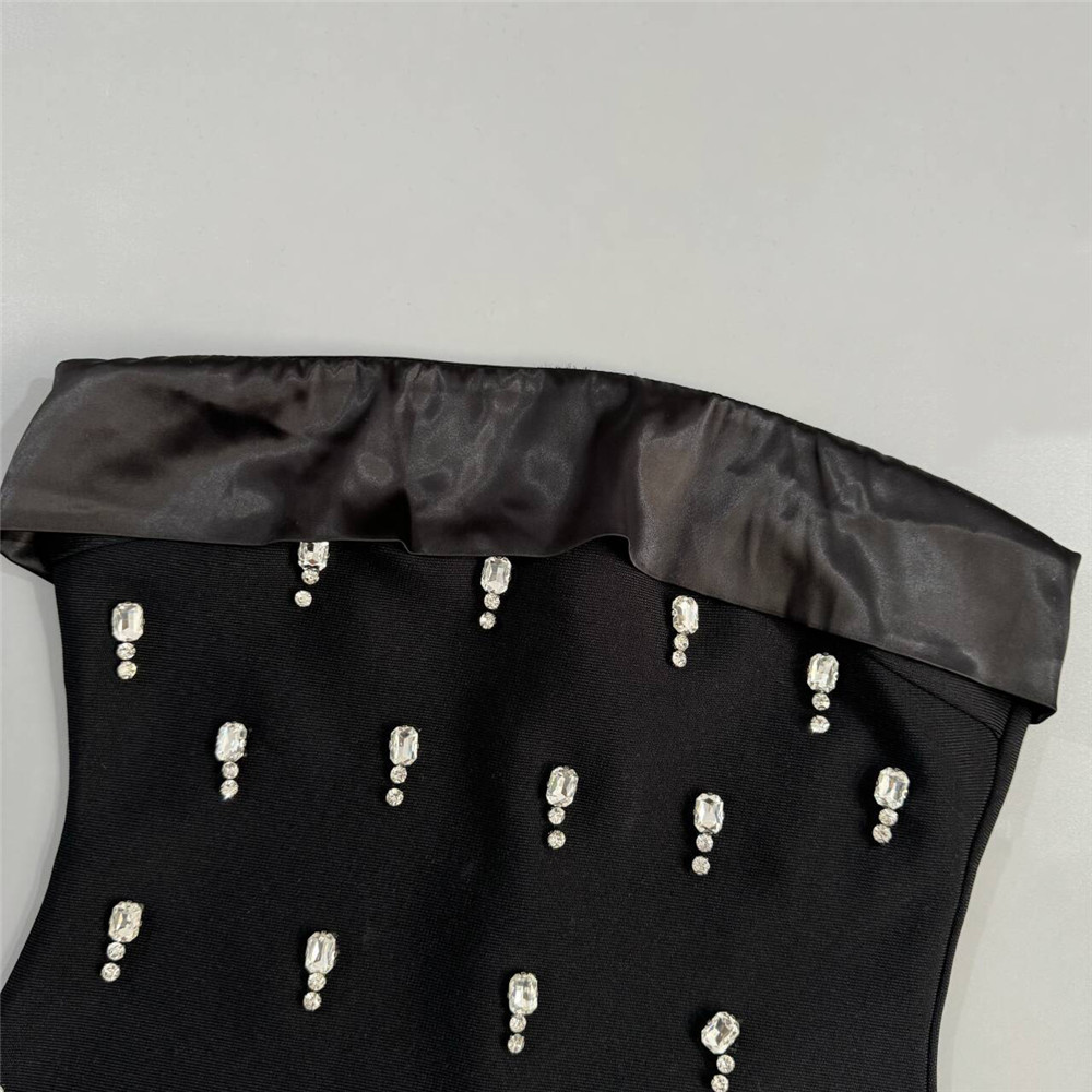 Exquisite Rhinestone Tube Top Bandage One Piece Dress Party Gathering Halter Ribbon Evening Dress - Image 8