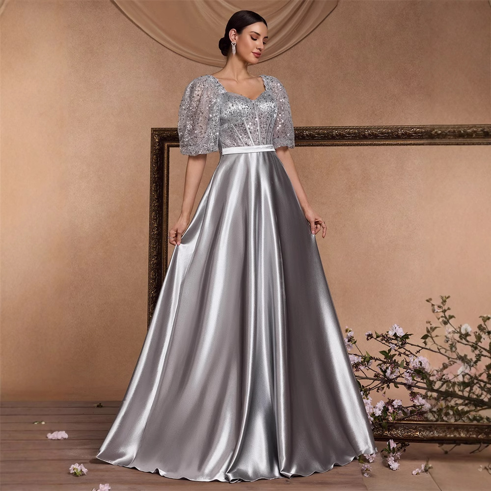 Elegant U Neck Short Sleeve Boning Corset Fit Sequin Stitching Gorgeous Cocktail Party Formal Dinner Dress - Image 3