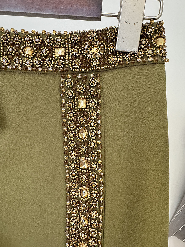Heavy Industry Beads Diamond Halter neck Vest Top Split Long Skirt Set Two Piece Set - Image 7