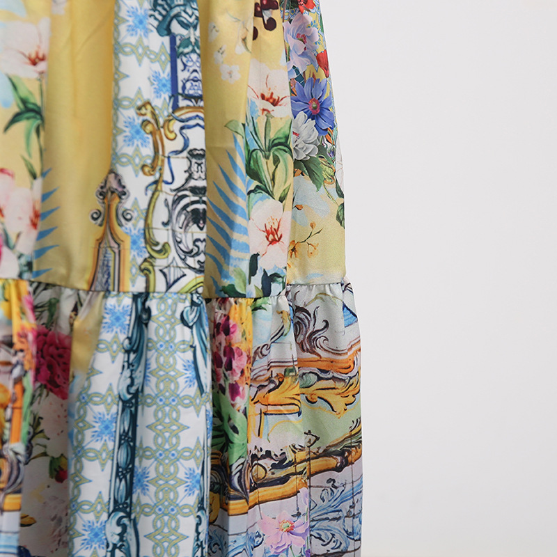 Bohemian Vacation Maxi Dress Printed Painted V neck Slim Fit Slimming Dress - Image 10
