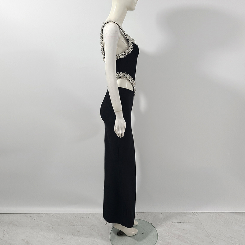 Socialite Light Luxury Beads Rhinestones Sling Slim Sheath Dress - Image 4