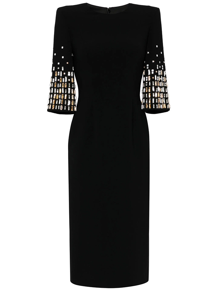 Heavy Industry Beads Diamond Five Quarter Sleeve Mid Length Dress - Image 3