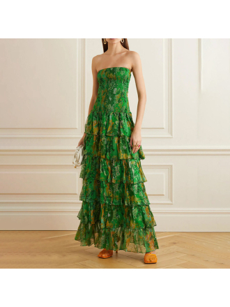 Outdoor Tube Top Dress Flounced Summer French High Sense Chiffon Dress