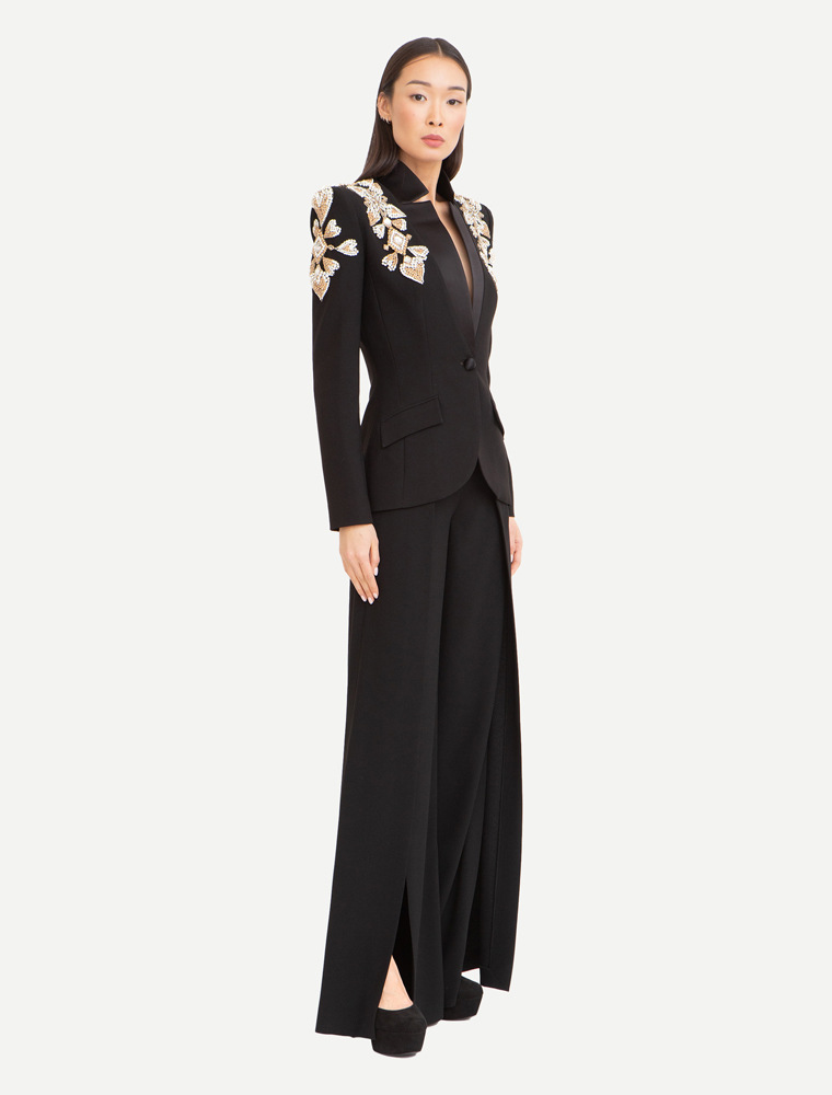 Star Exquisite Rhinestone Beaded Stand Collar Blazer Split Trousers Suit - Image 3