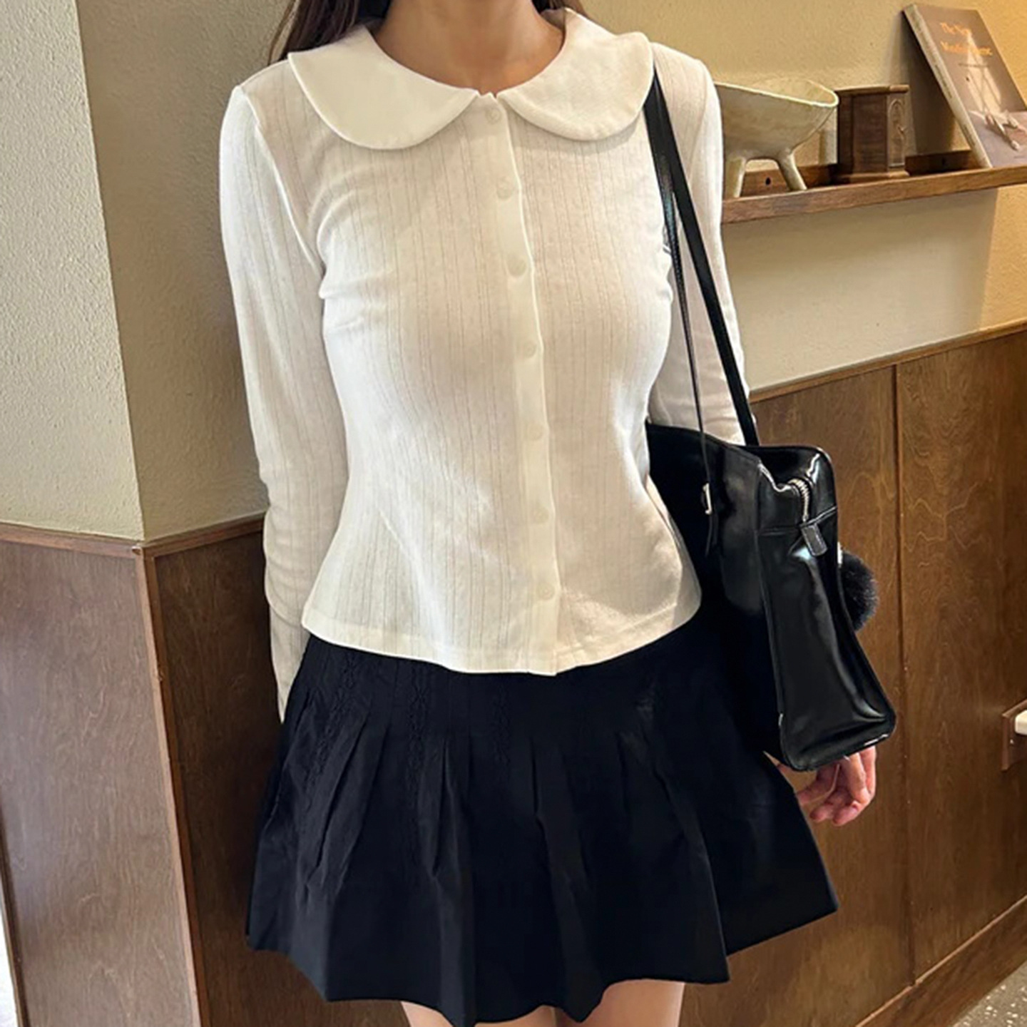Sweet White Doll Collar Knitted Cardigan Girly Basic Texture Shirt - Image 5