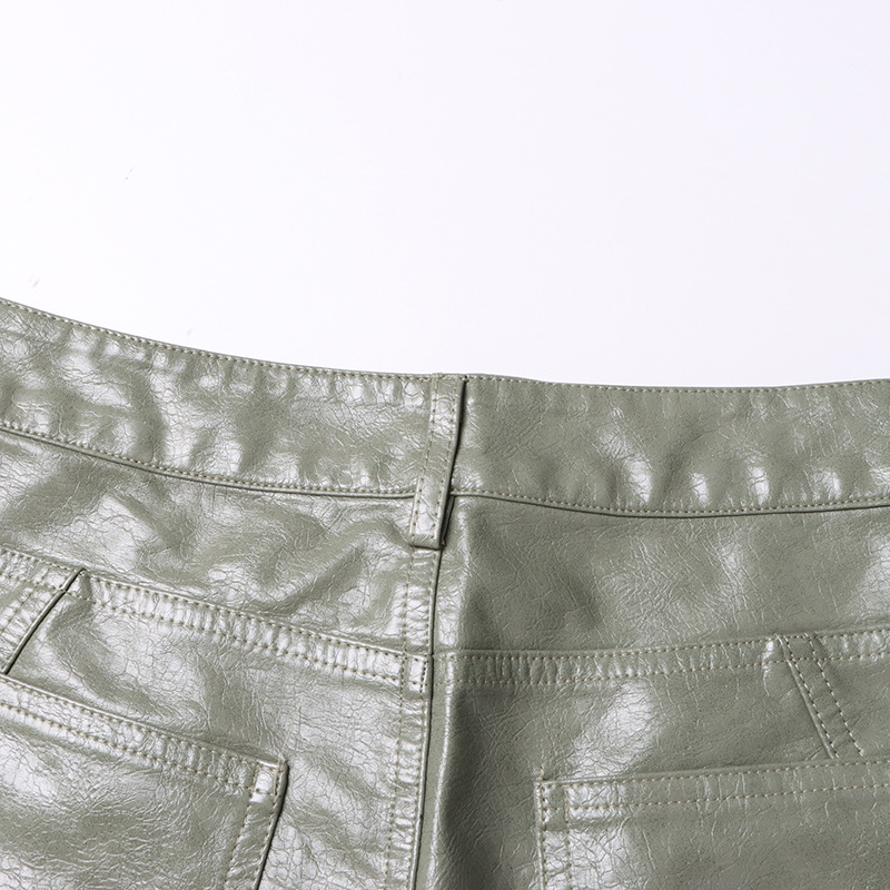 Unique High Waist Large Pocket Faux Leather Straight Leg Pants - Image 15