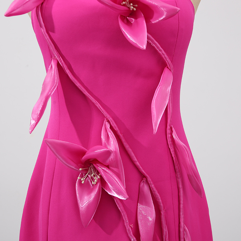 Elegant Summer Patchwork Three Dimensional Floral Slim Fit Slit Dress - Image 8