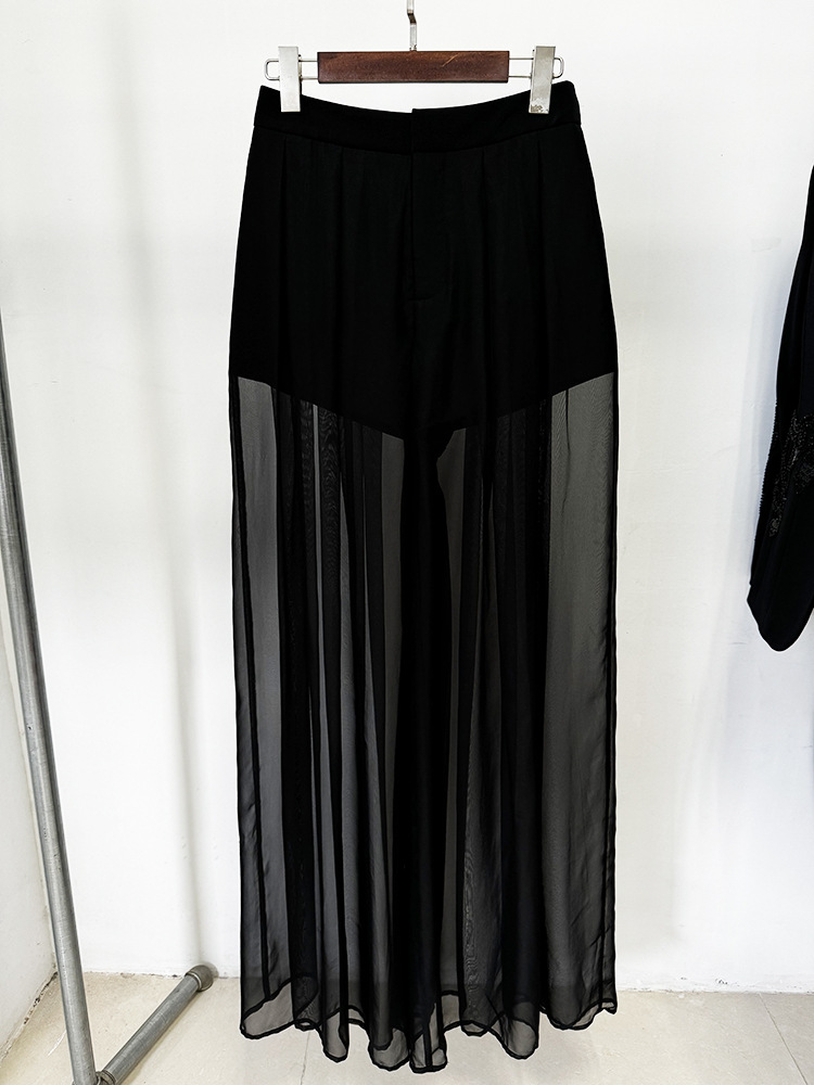 Spring Stars Mesh Patchwork Heavy Industry Beads Blazer Chiffon Trousers Two Piece Pant Sets - Image 11