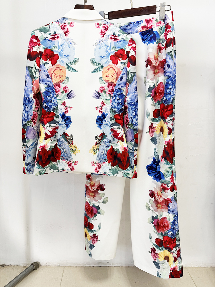 Women Printing Floral Blazer Two Piece Set - Image 3