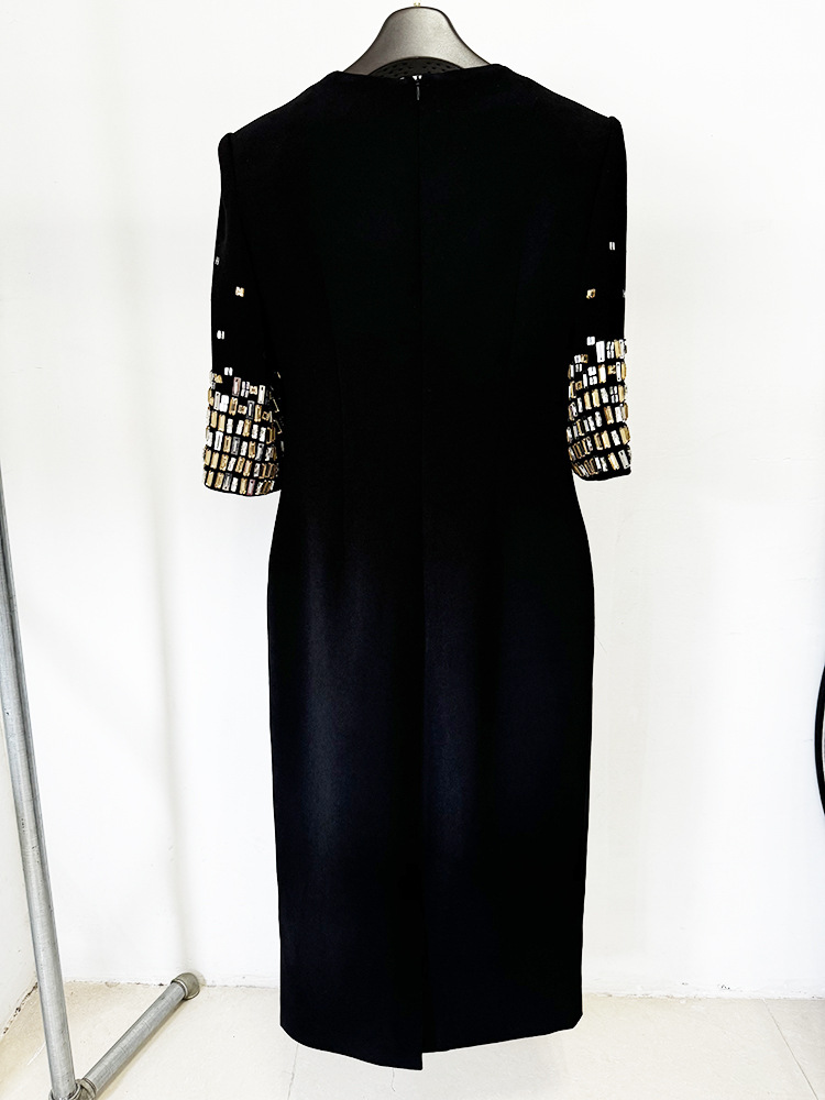 Heavy Industry Beads Diamond Five Quarter Sleeve Mid Length Dress - Image 6
