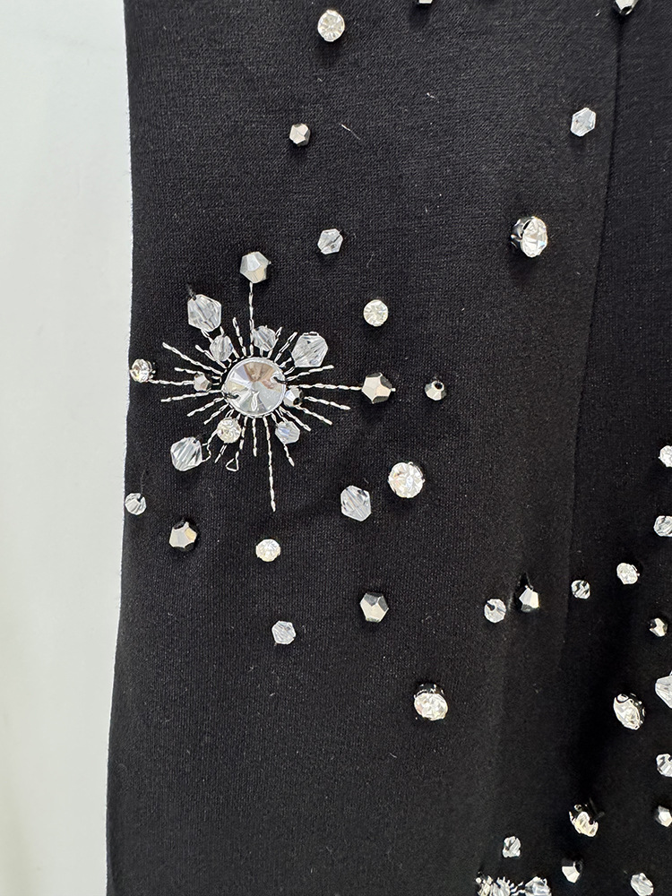 Three Dimensional Beads Rhinestones Stretch Halter Maxi Dress - Image 7