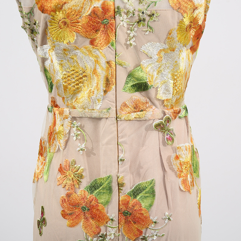 Embroidery Three Dimensional Floral Slim Fit Figure Flattering Maxi Dress - Image 7