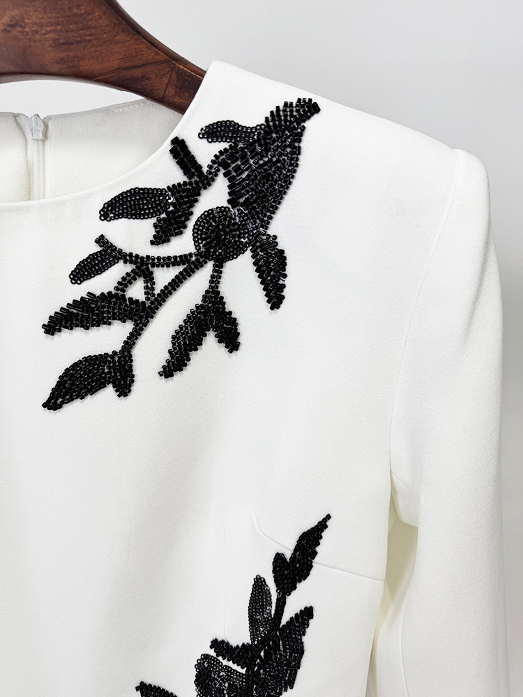 Embroidered Beads Beaded Floral Long Sleeve Split Maxi Dress - Image 4