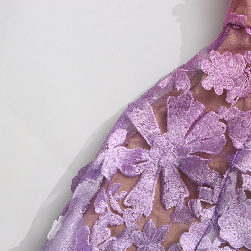 Elegant Tea Break Exquisite Embroidered Floral Gradient Color Tube Top Dress - Image 4