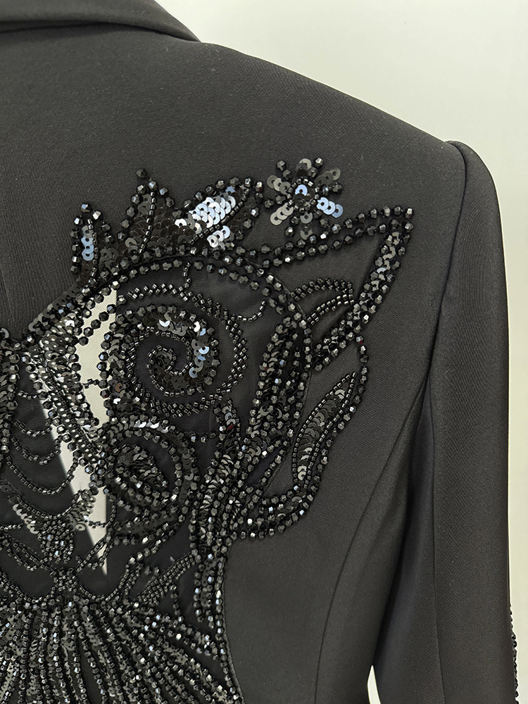 Spring Stars Mesh Patchwork Heavy Industry Beads Blazer Chiffon Trousers Two Piece Pant Sets - Image 6
