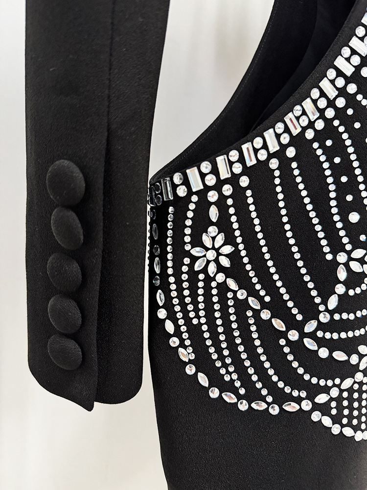 Hollow Out Cutout out Rhinestone Blazer Trousers Two Piece Sets - Image 7