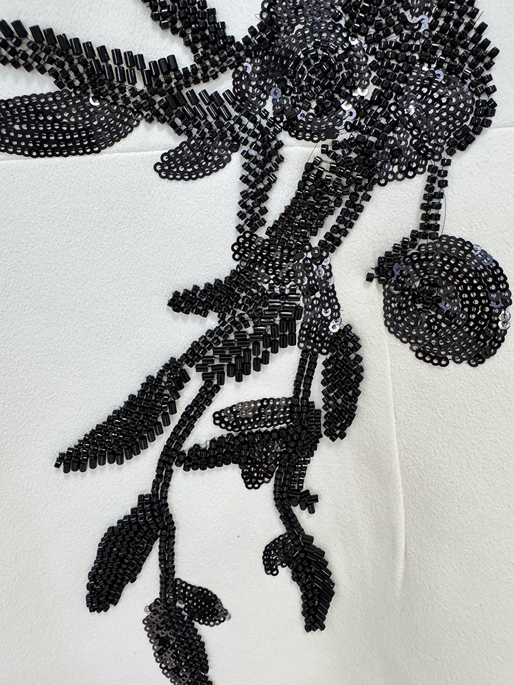 Embroidered Beads Beaded Floral Long Sleeve Split Maxi Dress - Image 5
